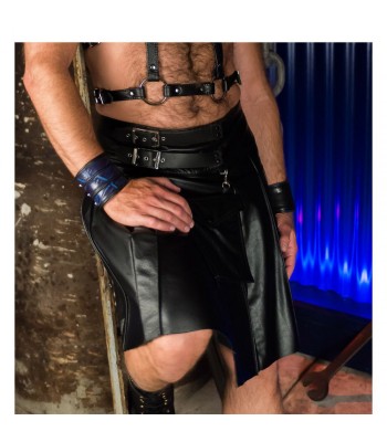 Men Black Club Short Leather Straps Fashion Sport Utility Kilt 